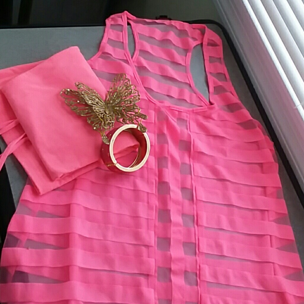 2B BEBE NEON PINK RACER BACK POLYESTER TANK TOP